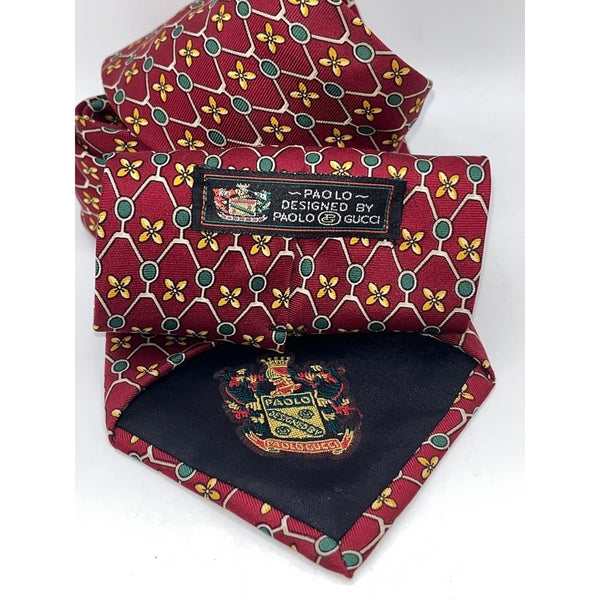 Paolo Gucci Silk Tie Vintage Made in Italy Hand Finished Red Geometric 100% Silk