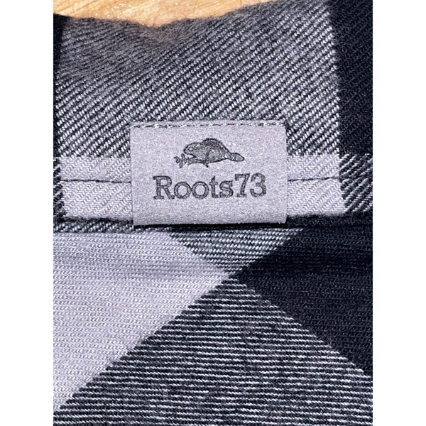 Roots 73 Spruce Lake Amazon Logo Plaid Flannel Shirt Men’s L Gray Black NWT