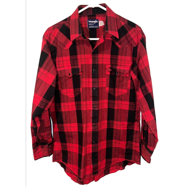 Wrangler Cowboy Cut Regular Fit X-Long Tail Shirt Rodeo 16-33 Buffalo Plaid VTG