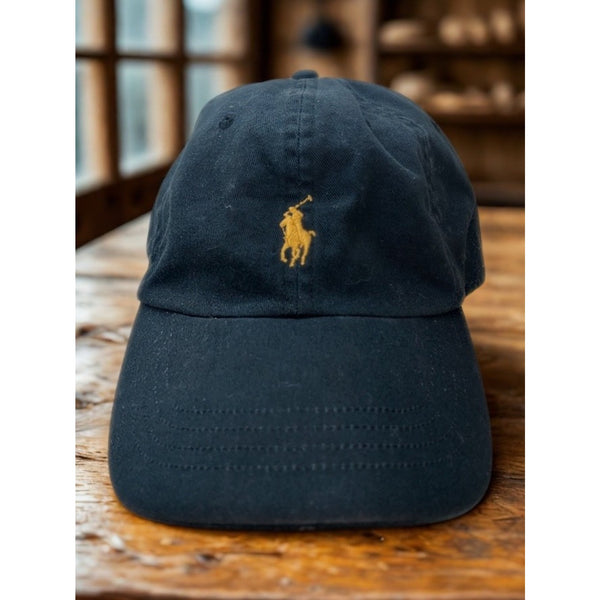 Polo Ralph Lauren Gold Pony Logo Hat Black Adjustable Strapback Rare EUC