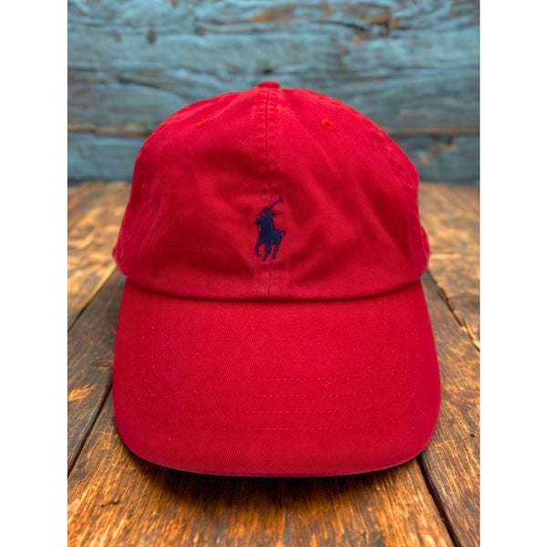 Polo Ralph Lauren Red Strapback Hat Black Pony Logo Adjustable Dad Cap Cotton