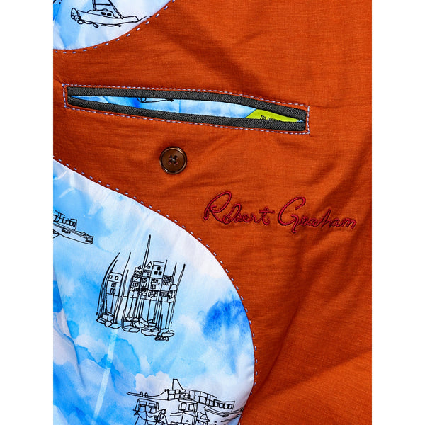 Robert Graham Linen Blend Blazer Sport Coat Jacket Orange Classic Fit Sz 42 NWOT