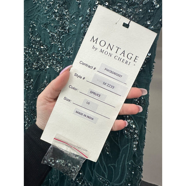 Montage by Mon Cheri M2239 Jewel Neck Keyhole Back Spruce Dress Sz. L (SAMPLE)