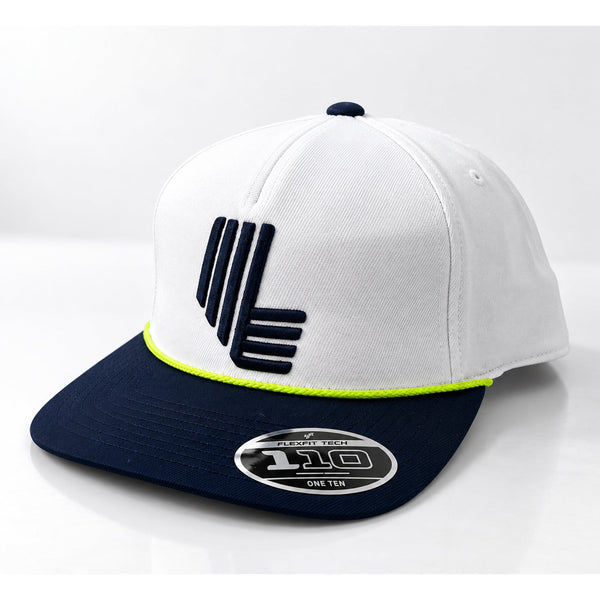LIV Golf Flexfit 110 Rope Snapback Hat White Navy Adjustable Yupoong
