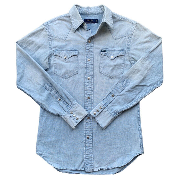 Polo Ralph Lauren Vintage 90s Blue Wild West Show Indian Head Western Sz. L EUC