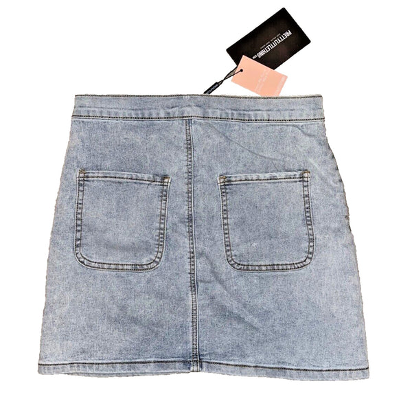 PRETTY LITTLE THING Vintage Wash Disco Fit Denim Skirt Sz. 10 NWT