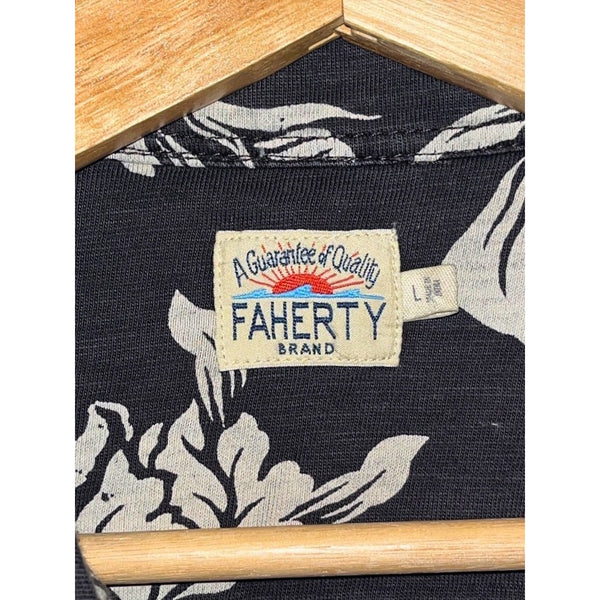Faherty Short Sleeve Knit Seasons Shirt Men's L Organic Cotton Floral MSRP $130