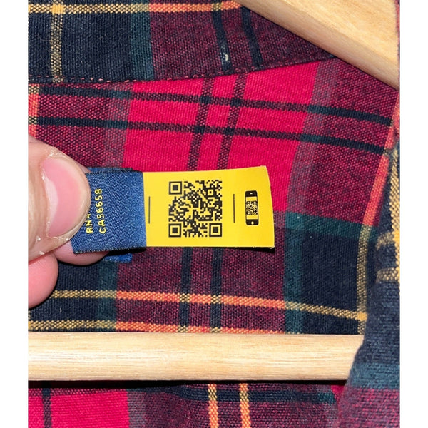 Polo Ralph Lauren Tartan Flannel Oxford Sport Work Shirt Red Black Mens 3XB EUC