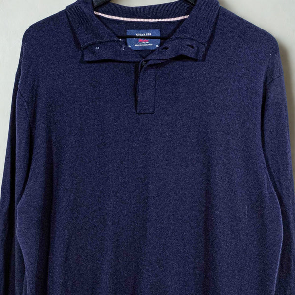 Charles Tyrwhitt Merino Wool Polo Sweater Navy Blue XL Men’s Luxury Knit