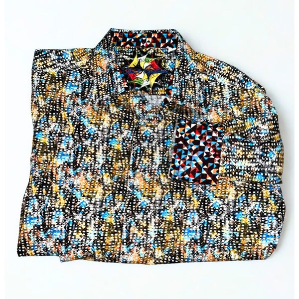 Robert Graham Shirt L Geometric All Over Print Flip Cuff NWOT Classic Fit