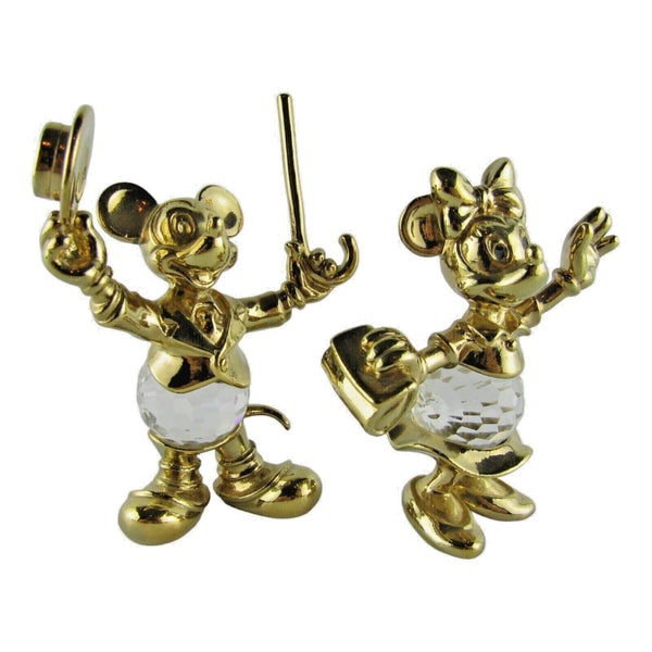 Disney Mickey & Minnie Mouse Crystal Gold Plated Figurine Lencia Austria In Box
