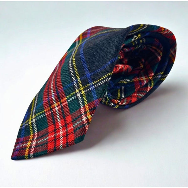 The Scotch House Black Stewart Scottish Tartan Wool Tie Plaid Scotland Vintage