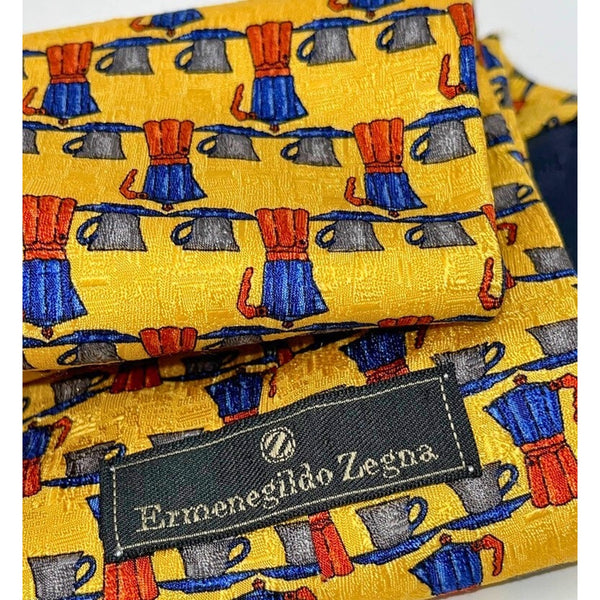 Ermenegildo Zegna 100% Silk Tie Coffee Pattern Made in Italy