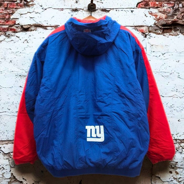 New York Giants Nike Team Vintage Hooded Puffer Jacket Blue Sz L NFL Made Korea