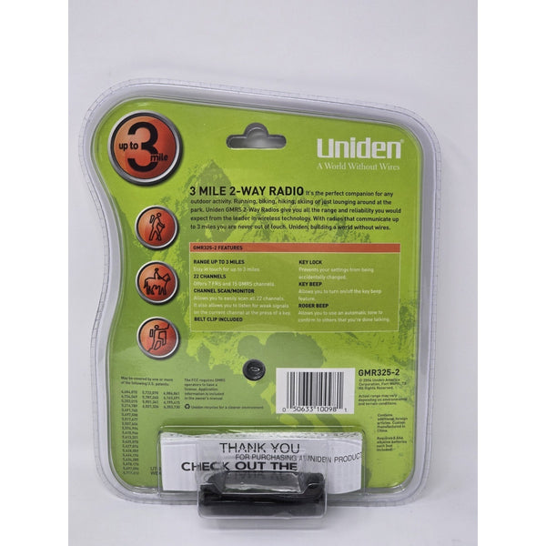 Uniden GMR325-2 Two Way Radios 3 Mile Walkie Talkies 22 Channels New Sealed