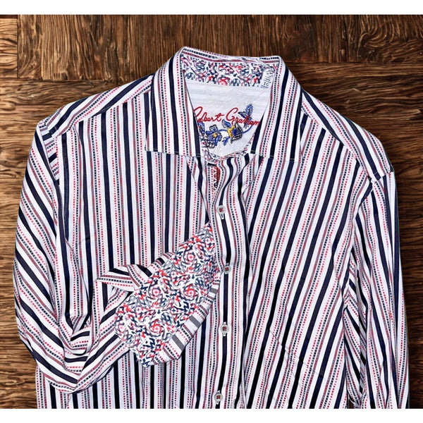 Robert Graham Flip Cuff Striped Classic Fit Button Down Shirt Sz. XL NWOT