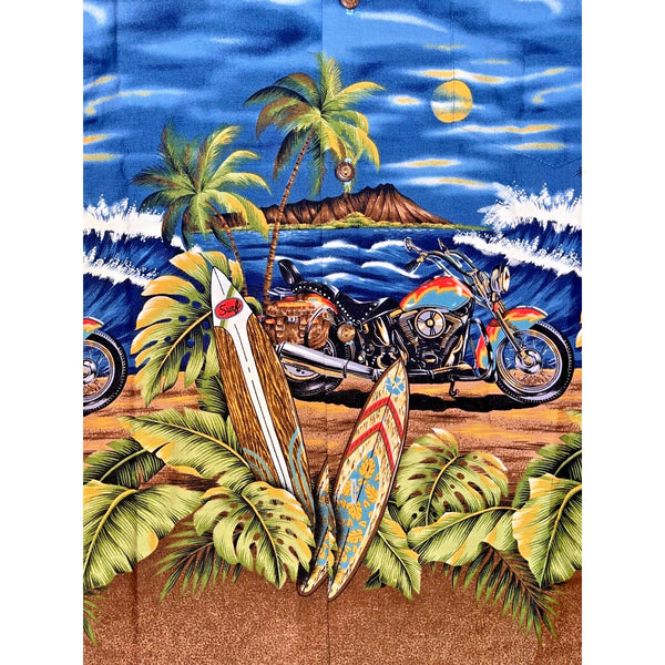 Kys Hawaiian Shirt Mens Large Motorcycle Palms Short Sleeve Camp Vintage
