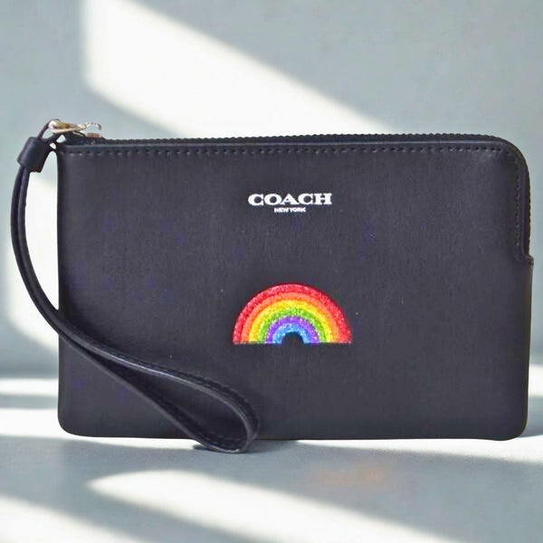 Coach Rainbow Corner Zip Wristlet Wallet F26938 Black Leather NWT $95 MSRP