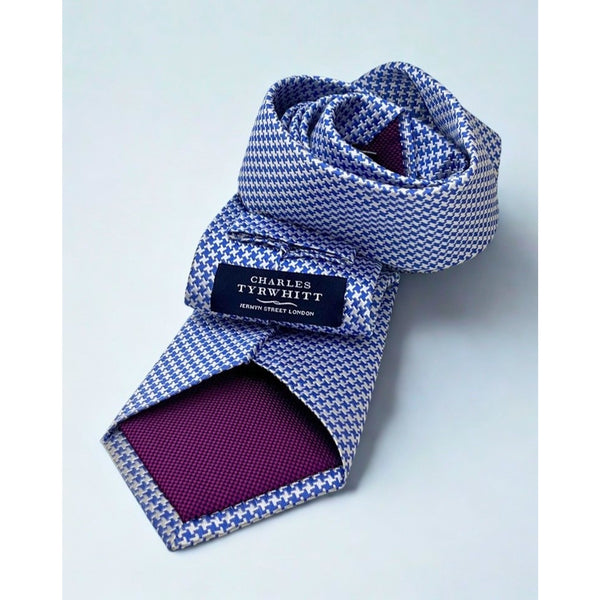 Charles Tyrwhitt 100% Silk Tie Blue White Geometric Mens Classic Necktie EUC