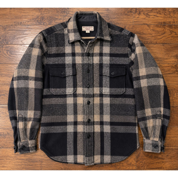 Wallace & Barnes Wool Blend Plaid CPO Shacket Shirt Jacket Mens Small Navy Gray