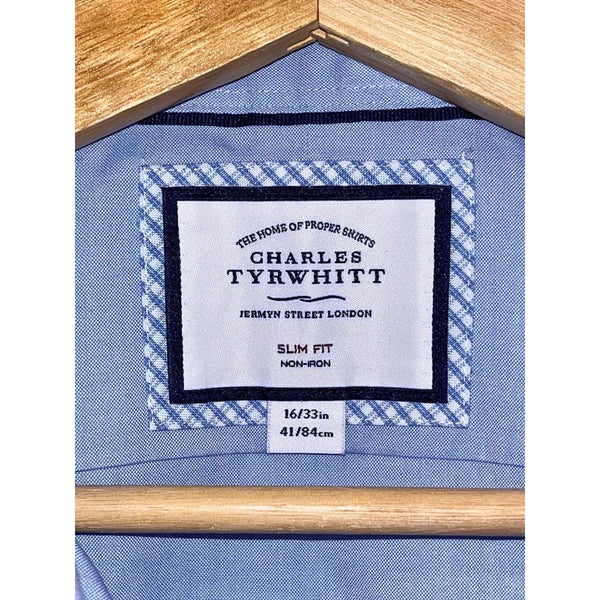 Charles Tyrwhitt Dress Shirt Non Iron Slim Fit Blue Oxford Men's 16/33
