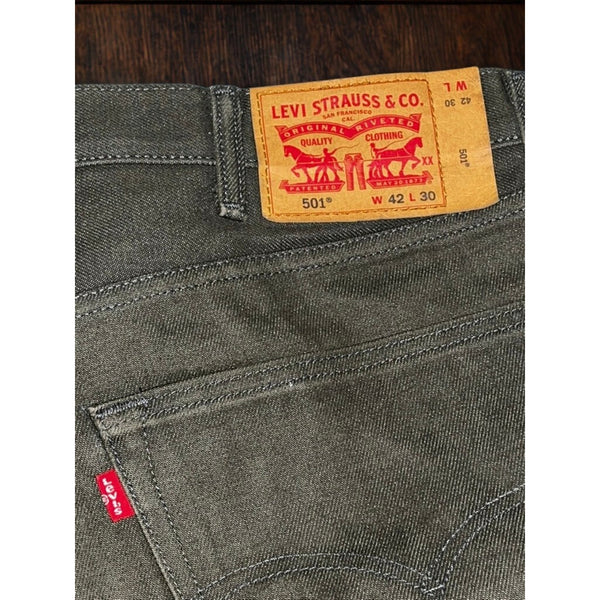 Levi’s 501 Jeans 42x30 Men White Oak Cone Denim Selvedge Olive Green Rare