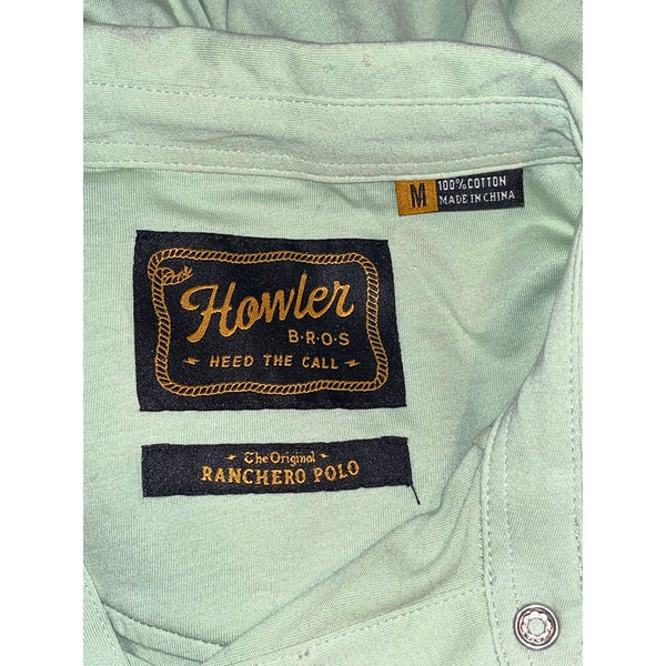 Howler Brothers Ranchero Western Pearl Snap Polo Green Cotton Shirt Mens M