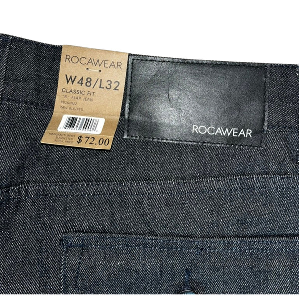 Rocawear Jeans 48x32 Vintage Deadstock Classic Fit R Flap Raw Black Red NWT