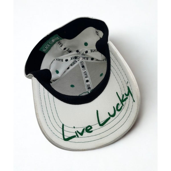 Black Clover Live Lucky Hat White Green Clover L/XL Flex Fit Golf Cap EUC