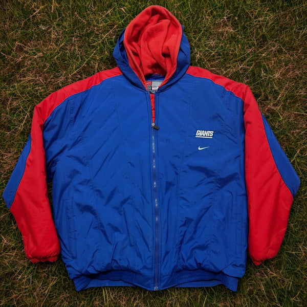 New York Giants Nike Team Vintage Hooded Puffer Jacket Blue Sz L NFL Made Korea