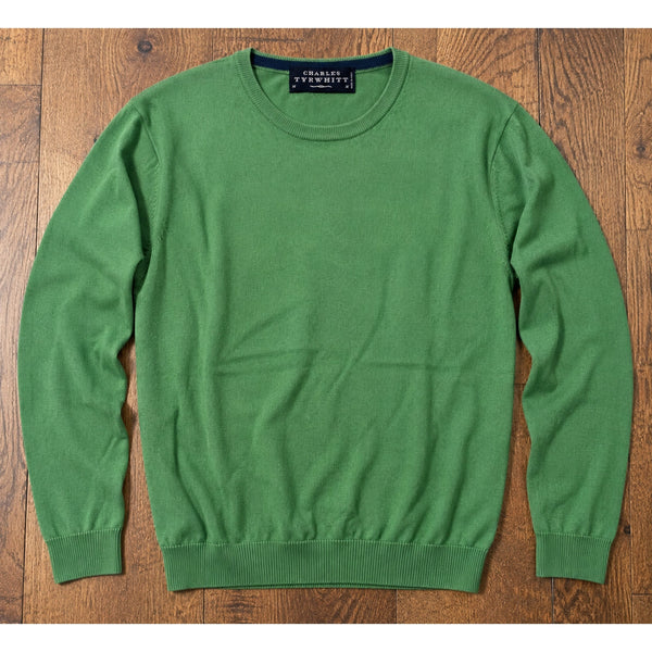 Charles Tyrwhitt Cotton Cashmere Sweater Men's M Green Crewneck Made Italy