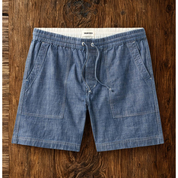 Taylor Stitch Breakwater Shorts XL Washed Indigo Chambray Organic Cotton NWOT