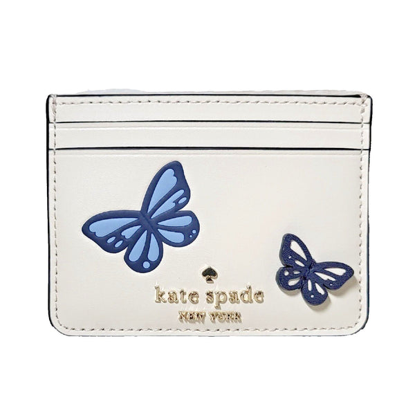 Kate Spade Small Slim Leather Card Holder Flutter Fly Butterfly White NWT $99