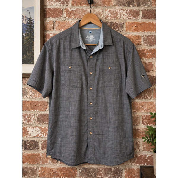 Kuhl Karib Stripe Shirt Men's XL Gray Short Sleeve Performance Button Up 7460