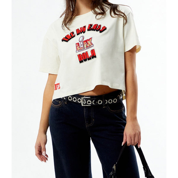 NFL Super Bowl 59 Pro Standard Nola Baby Cropped T-Shirt Sz. L NWT