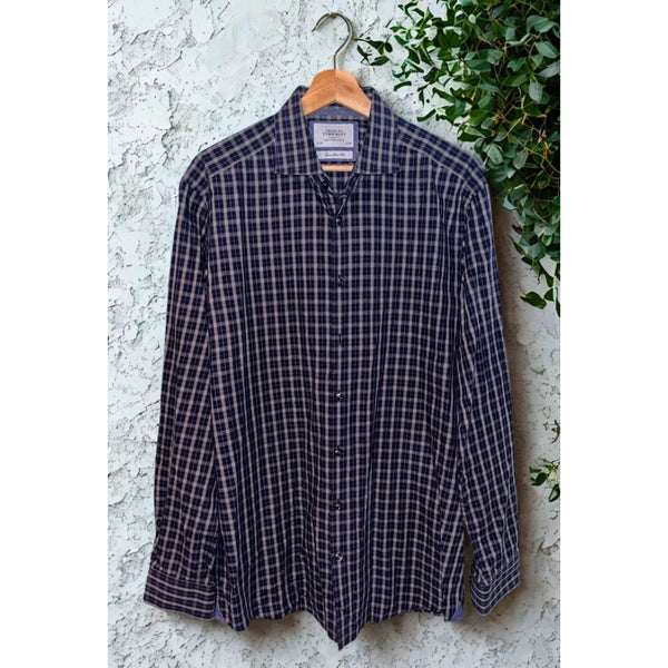 Charles Tyrwhitt Dress Shirt Non Iron Extra Slim Fit Check Men's 16.5/36