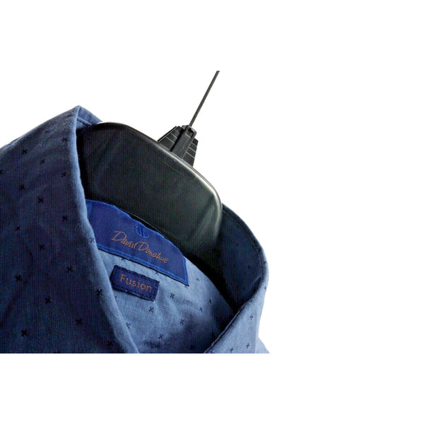 David Donahue Heathered Dobby Fusion Shirt Poplin Denim Blue Men's 17.5 XL
