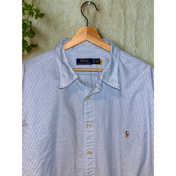 Polo Ralph Lauren Classic Fit Striped Oxford Shirt Blue White Mens 2XB EUC