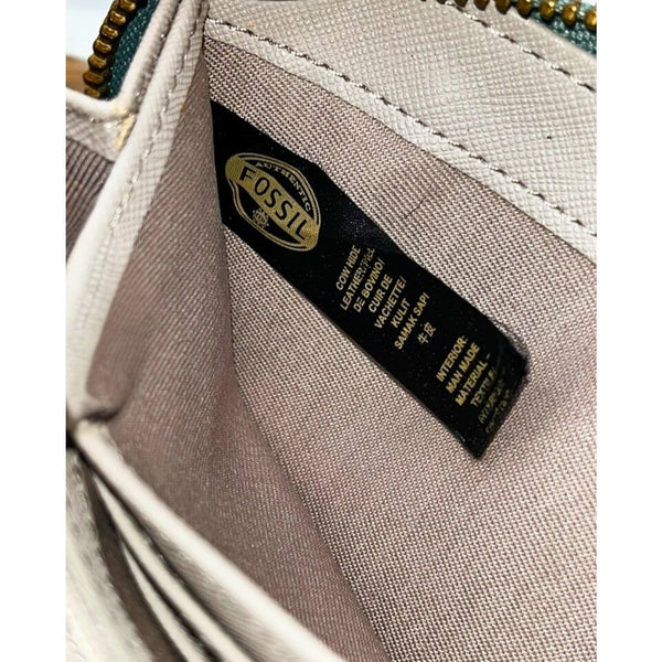 Fossil Zip Around Pebbled Leather Wallet Mint Green Gold Hardware Clutch