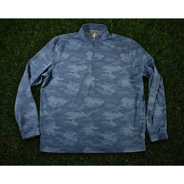 Johnnie-O Rodney 1/4 Zip Pullover XL Slate Blue Camo Microfleece Golf EUC
