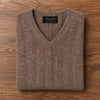 Brooks Brothers Mens L V-Neck Sweater Brown Wool Alpaca Cable Knit Vintage USA