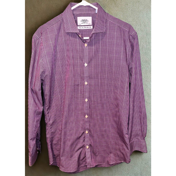 Charles Tyrwhitt Dress Shirt Non Iron Extra Slim Fit Purple Check Men's 16.5/33