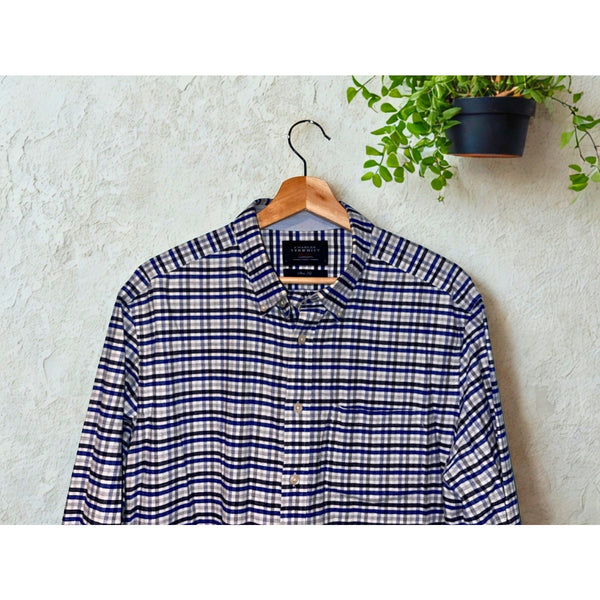 Charles Tyrwhitt Heavy Cotton Blend Slim Button Down Shirt Checkered Men's Sz. L