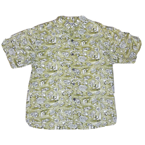 Walt Disney World Hawaiian Camp Shirt Mickey Donald Surfing Floral Tiki Mens L