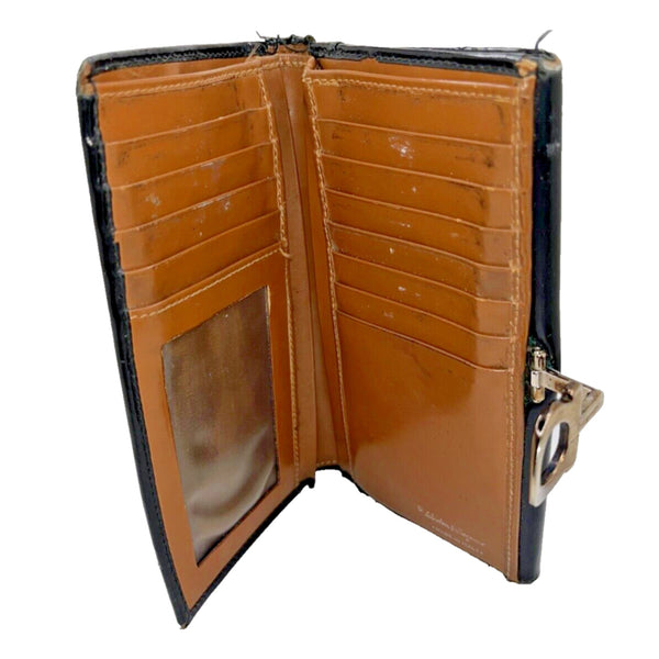 Salvatore Ferragamo Wallet Ganchini Black Brown Silver Woman Authentic Used