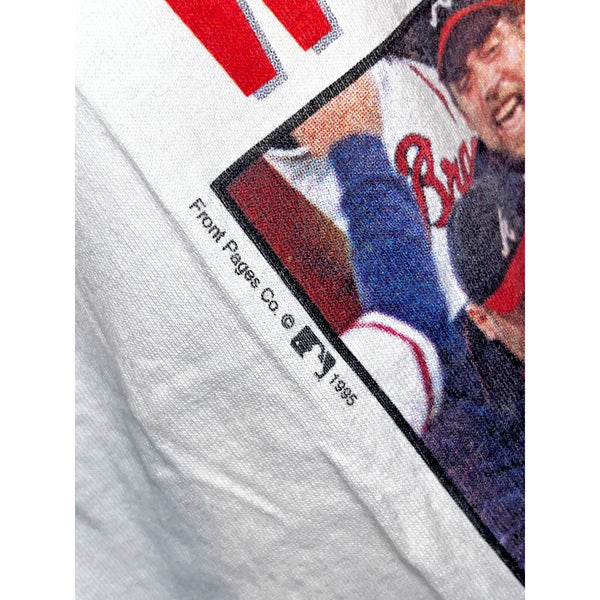 Atlanta Braves Newspaper Print 1995 World Champs Single Stitch Adult XL Vintage