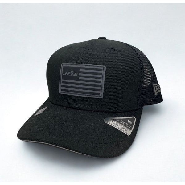 New York Jets New Era 9SEVENTY NFL USA Flag Black Stretch Snap Trucker Hat NWT