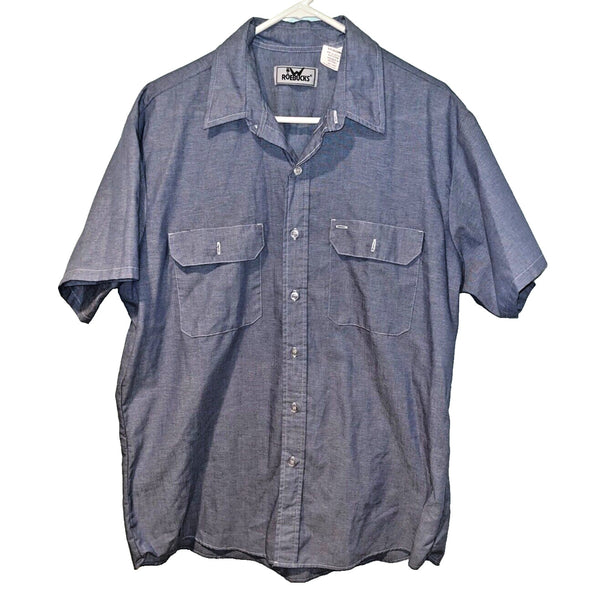 Sears Roebuck Shirt Men's XL Blue Shortsleeve Button-Down Chambray Front Pockets