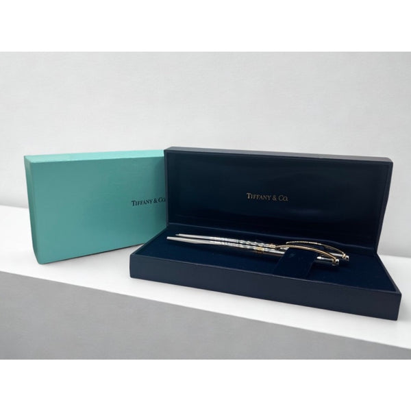 Tiffany & Co T-Clip Pen Pencil Set Chrome Gold Tone NOS Boxed Luxury Writing