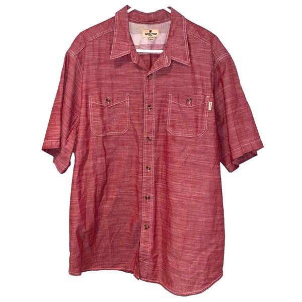 Woolrich Button Front Shirt Atlas 2XL Heather Wine Chambray Cotton Short Sleeve